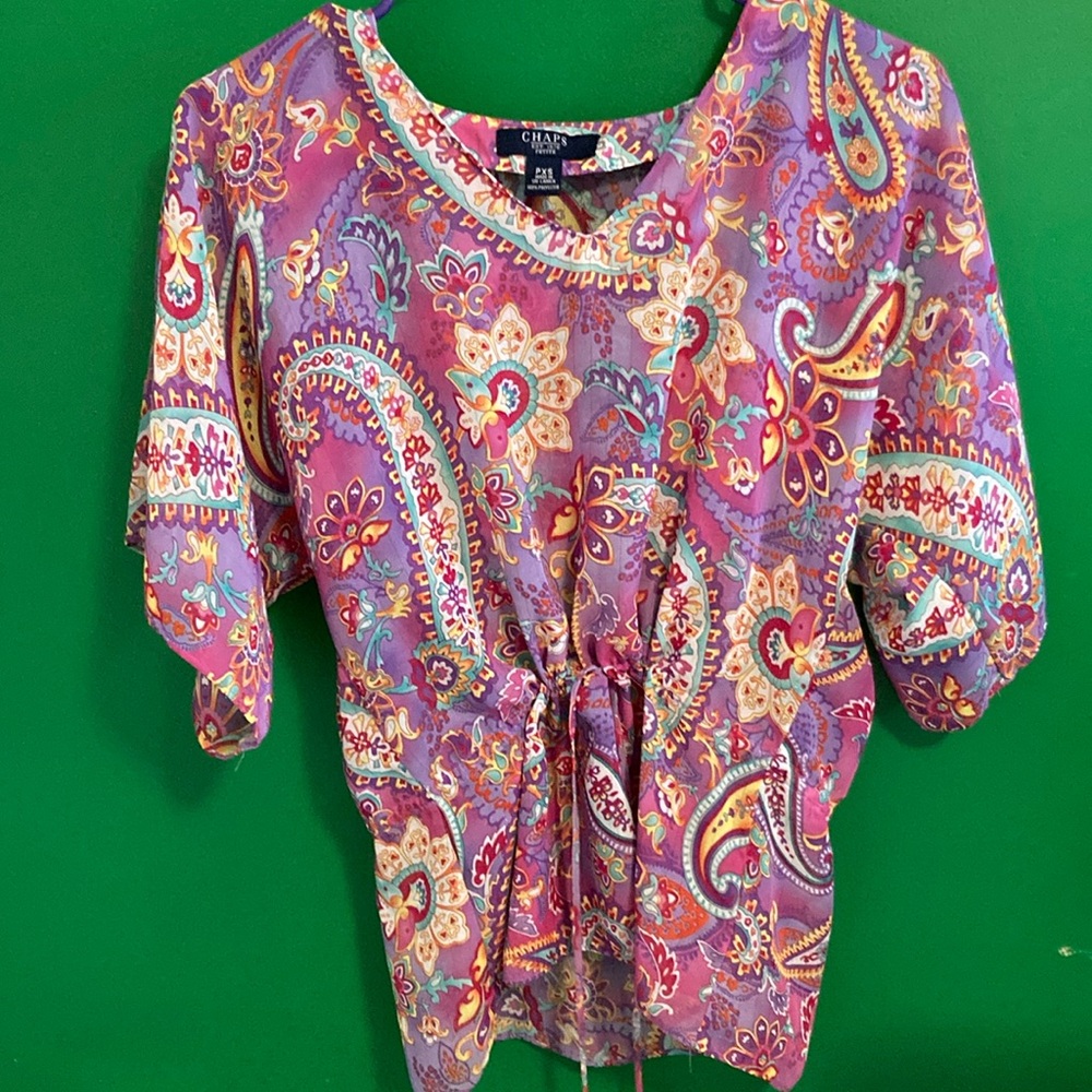 CHAPS women's petite X-small PXS purple paisley thin blouse